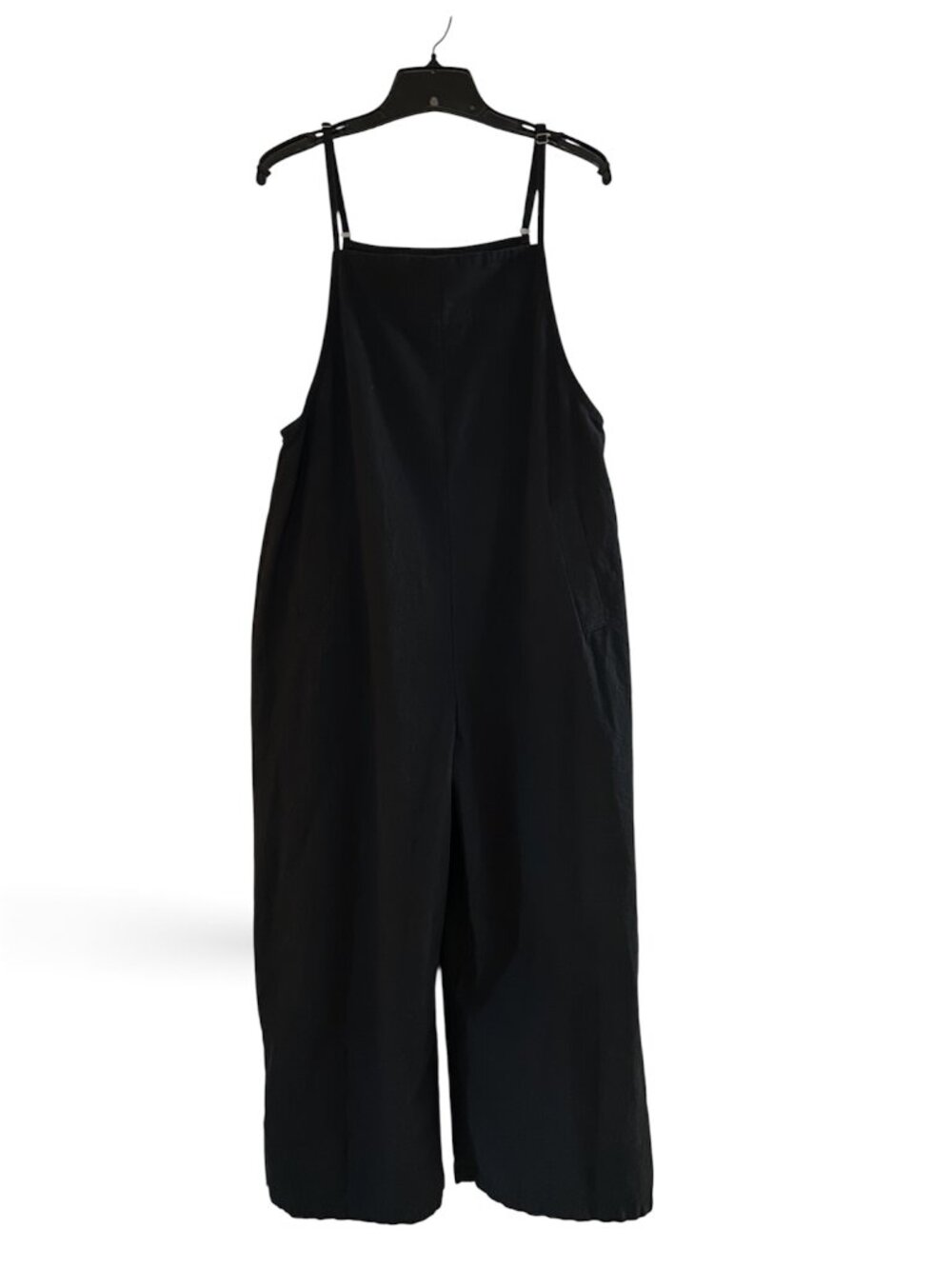 Amazon Black Cropped Wide Leg Overall Jumpsuit Pockets Adjustable Straps Size S
